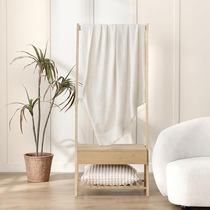 Knit Throw Blanket Super Soft Warm Blanket for Couch Lightweight Fluffy Blanket for Bed Sofa 50x60 Inches Cream