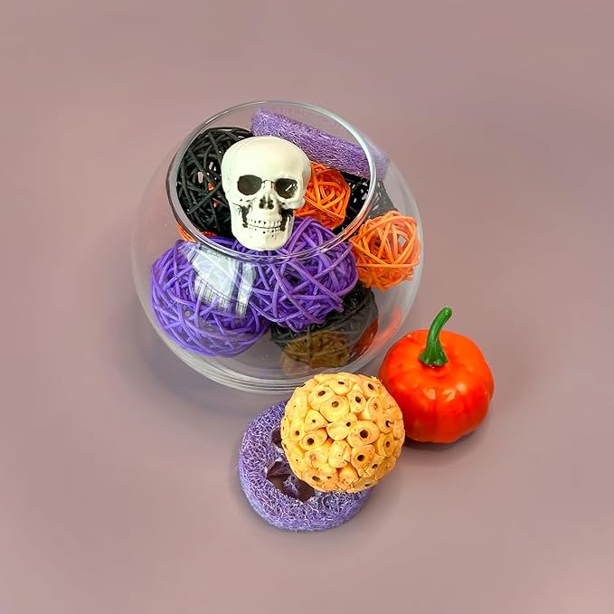 Qingbei Rina Halloween Decorative Balls for Bowls,Assorted Vase Filler for Centerpieces,Wicker Rattan Balls Decorative Orbs Woven Spheres,Bowl Fillers for Home Decor,Wedding(Skeleton)