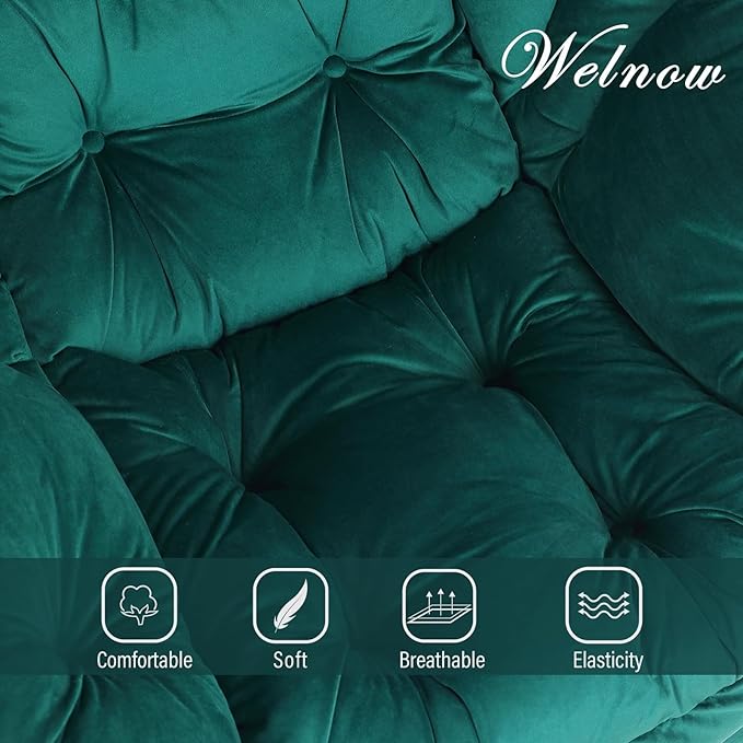 Welnow Lazy Chair with Ottoman, Modern Lounge Accent Chair with Armrests and a Side Pocket, Leisure Sofa Armchair, Reading Armchair with Footrest for Small Space, Dark Green