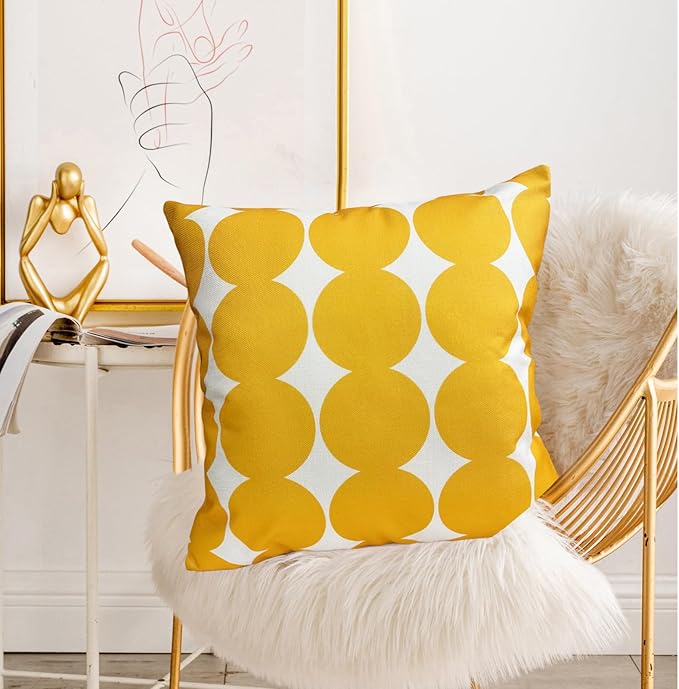 Decorative Throw Pillow Covers Set of 2 Chrome Yellow Fashion Polka dot Pillow Covers 20x20 Inch Throw Pillow Cover Linen Pillowcase Farmhouse Outdoor Pillow Covers for Couch Sofa Bedroom