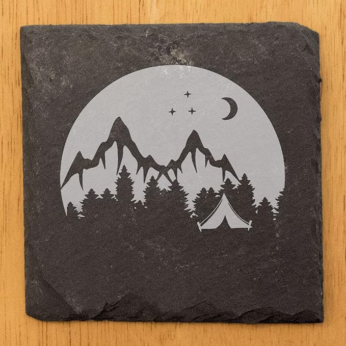 Mountain Majesty Slate Coasters with Stunning Mountain Scene Design - Perfect for Home and Office Decor and Protection of Surfaces, Available in Square or Round Coasters - Square Slate - Set of 4
