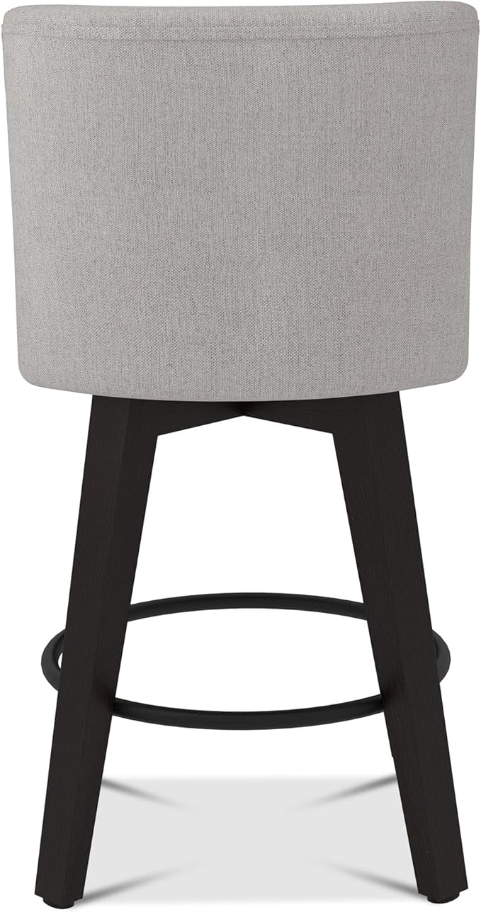 Counter Height Bar Stools Set of 2, 360°Swivel Upholstered Barstools with Back and Solid Wood Legs, 26" H Seat Height, Fabric in Fog Grey