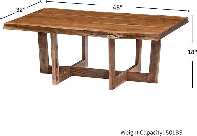 Berkshire 48-Inch Live Edge Acacia Wood Coffee Table – Handcrafted Natural Wood with Floor Protectors – Large Modern Industrial Farmhouse Accent Table by Alaterre Furniture