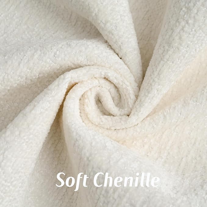 FUTEI Cream White Chenille Throw Pillow Covers 16x16 Inch Set of 2,Soft Cozy Bound Edge Design Cushion Case,Home Decor for Couch Bed Living Room