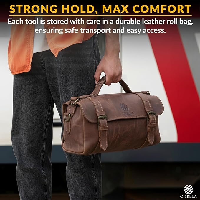 Orbela 16PCS Wood Carving Tools Set Heavy Duty with Leather Roll Bag - Complete Wood Carving Kit for Beginners & Experts, Whittling Knives, Wood Carving Chisels, Sharpening Strop, Gloves Woodworking