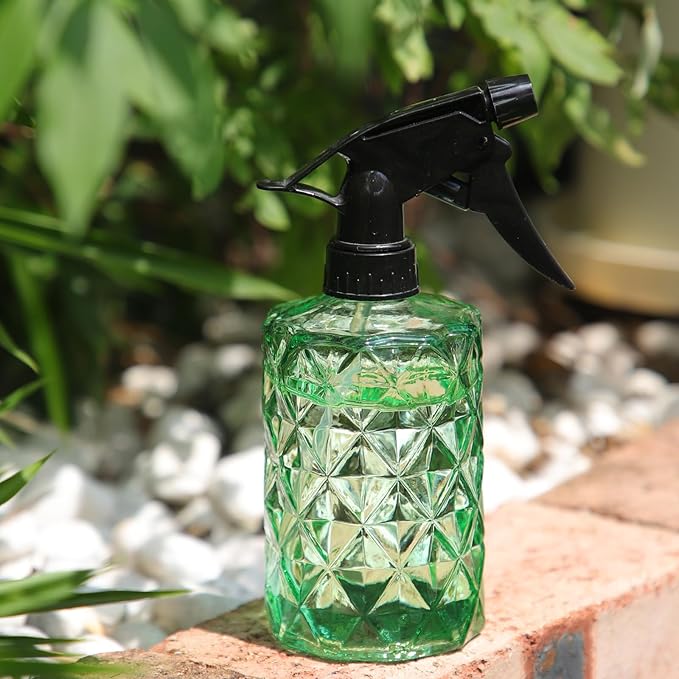 OFFIDIX Fine Mist Plant Mister, Handheld Pressure Glass Spray Bottles, 0.35L/11.8oz Watering Can with Adjustable Nozzle for Outdoor Indoor Gardening and Cleaning Work (Green)