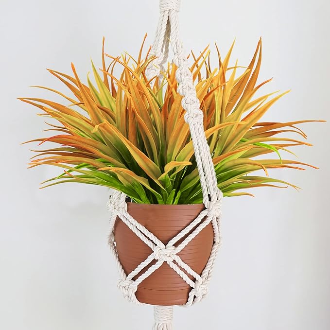 24Pcs Artificial Grass Plant Fake Outdoor Plastic Plants UV Resistant Faux Grasses Greenery Shrubs for Window Box Garden Patio Porch Home Decor Yellow