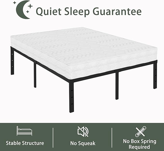 18 Inch Queen Bed Frame Metal, Platform Bed Frame Queen Size No Box Spring Needed, Easy Assembly, Heavy Duty, Noise Free