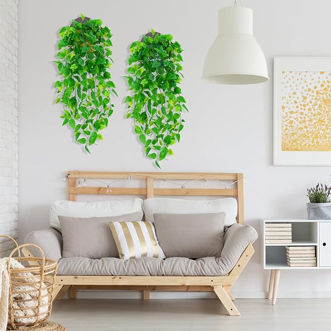 Hanging Plants Artificial Decor,4PCS 13FT Faux Ivy Vine with Planters Wall Fake Hanging Plants in Pots,Silk Greenery Faux Vines for Home Bedroom Living Aesthetic Patio Indoor Outdoor Decor