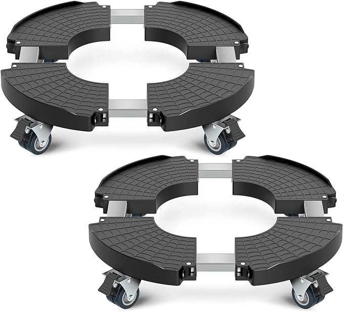 sanyi Plant Caddy with Wheels, 2 Pack 8-21" Adjustable Rolling Plant Stands with Wheels Heavy Duty Large Plant Potted Trolley Dolly Cart Garden Tower Pot Greenstalk Vertical Planter Umbrella Base