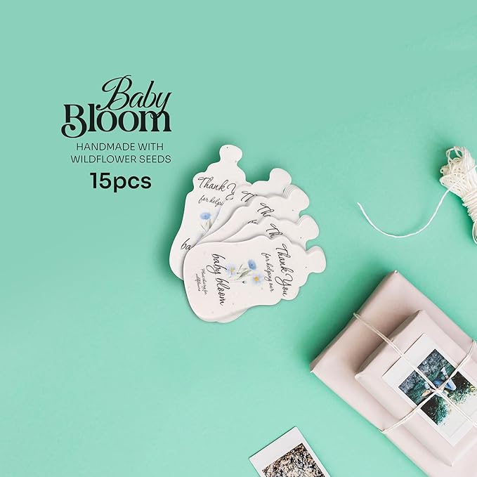 Plantable Bottle Shaped Seed Paper – 15 Blue Baby Shower Favors for Guests with Wildflower Seeds, Baby Shower Gifts for Guest