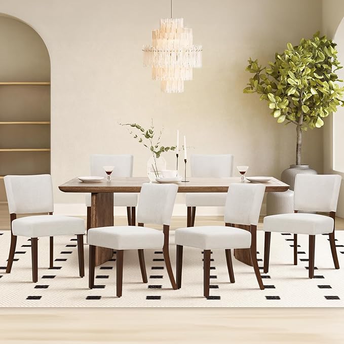 COLAMY Upholstered Dining Chairs Set of 6, Modern Kitchen Chairs with Back, Farmhouse Fabric Side Dining Room Chairs with Wood Legs for Dining Room Kitchen Restaurant, Beige