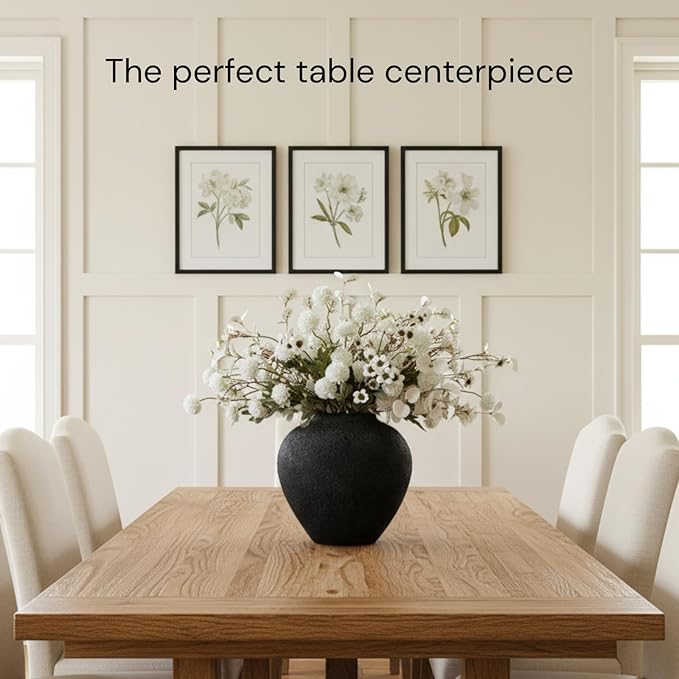 White Artificial Flowers Bulk for Vase That Look Real, White Flower Centerpiece for Table, Silk Floral for Home Decor Indoor, Faux Kiku + Eucalyptus Stems + Wildflowers, Flores Blancas Artificiales