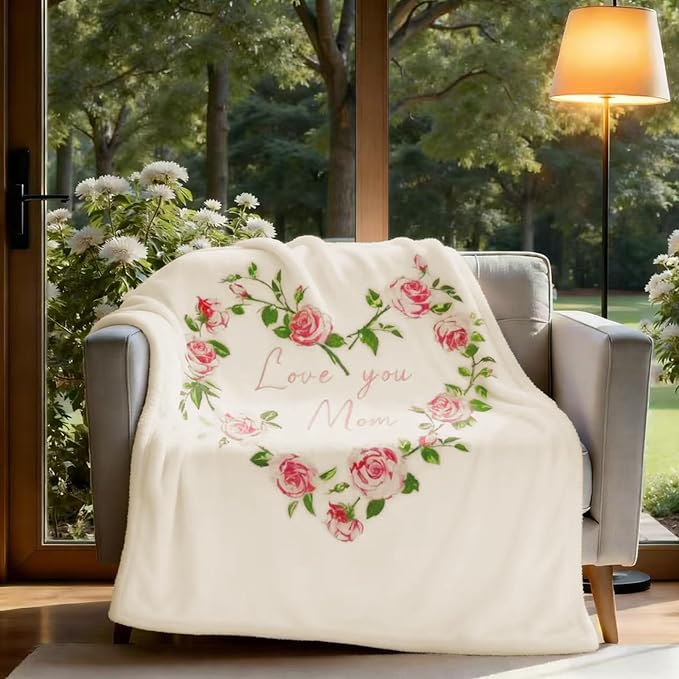 Geniospin Throw Blanket for Mom Birthday Gifts from Daughter Son, Dear Mom Blanket for Christmas, Super Soft Flannel Throw Blanket for Couch Bed Sofa, Warm and Cozy