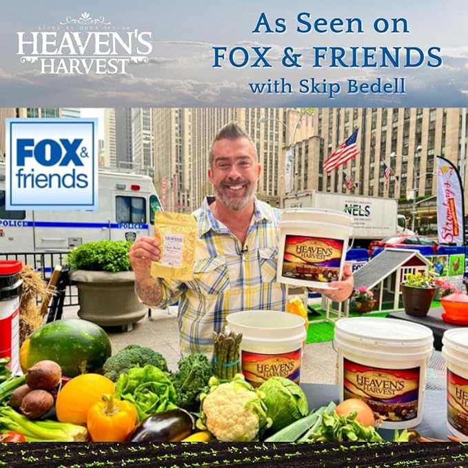 Heaven’s Harvest “10 Year Garden” Survival Seed Bank Kit | Over 75k Non GMO Heirloom Vegetable Survival Seeds + 2 Free Bonus Items: Clyde’s Garden Planner + Seed Vault Storage Drum for 10 Year Storage