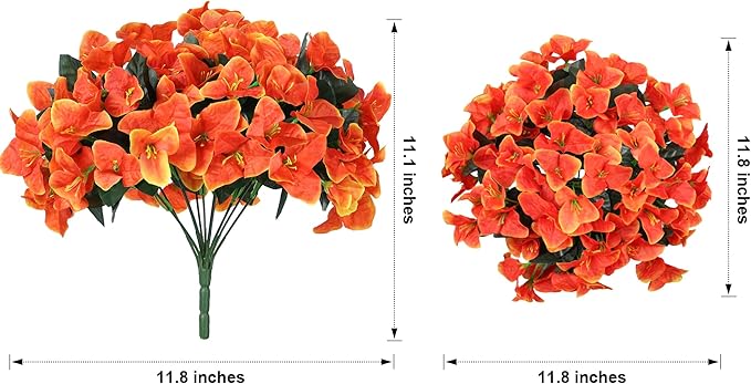 Ivydale Artificial Fall Flowers for Outdoors, 4 Bundles Fake Bougainvillea Flower Realistic Silk Flowers for Outside, Faux Fall Flowers for Outdoor Planters Patio Porch Home Decorations, Orange