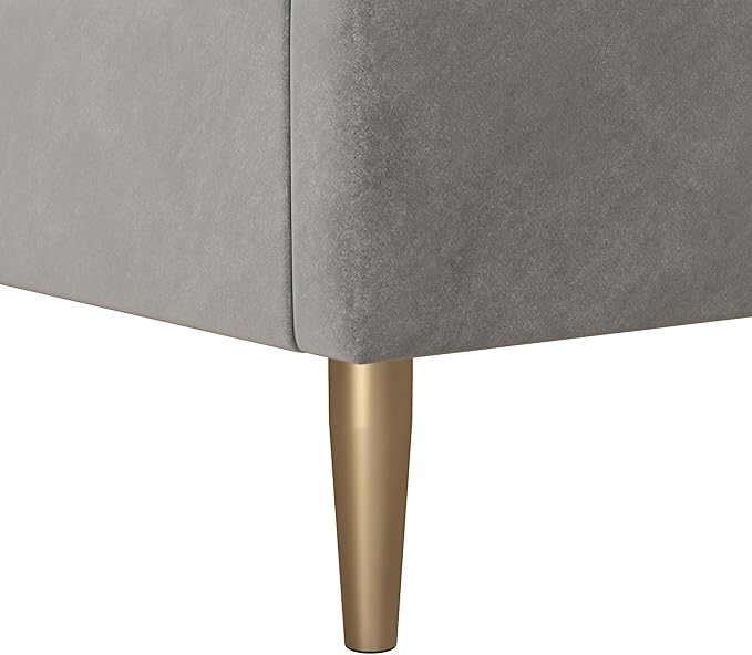 Mr. Kate Daphne Upholstered Queen Bed Frame with Headboard, Modern Platform Velvet Queen Bed Frame, Light Gray Velvet