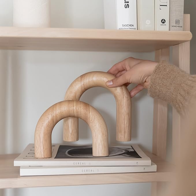 Wood Arch Decorative Objects - Modern Bookshelf Decor, Coffee Table Sculpture, Floating Shelf Decor Accents, Japandi Home Decorations for Side, Console and Entryway Table
