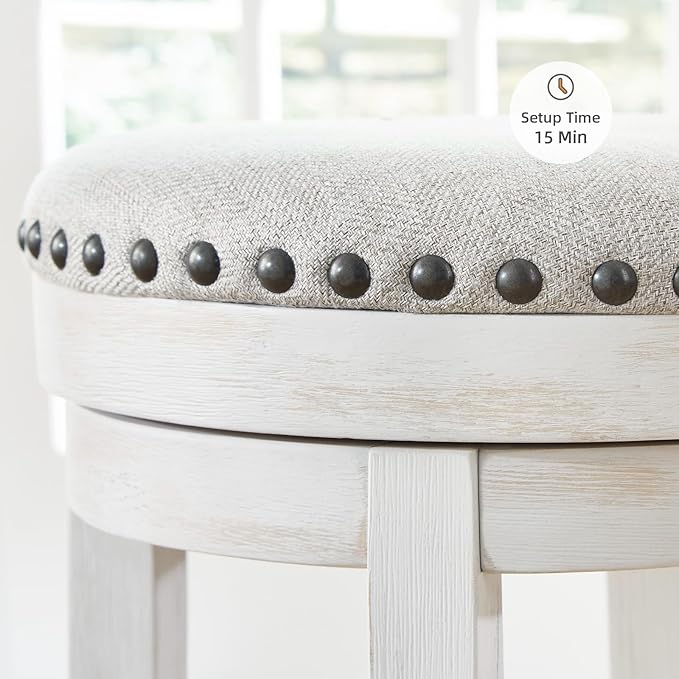 Signature Design by Ashley Valebeck 24" Counter Height Upholstered Swivel Stool, White & Black