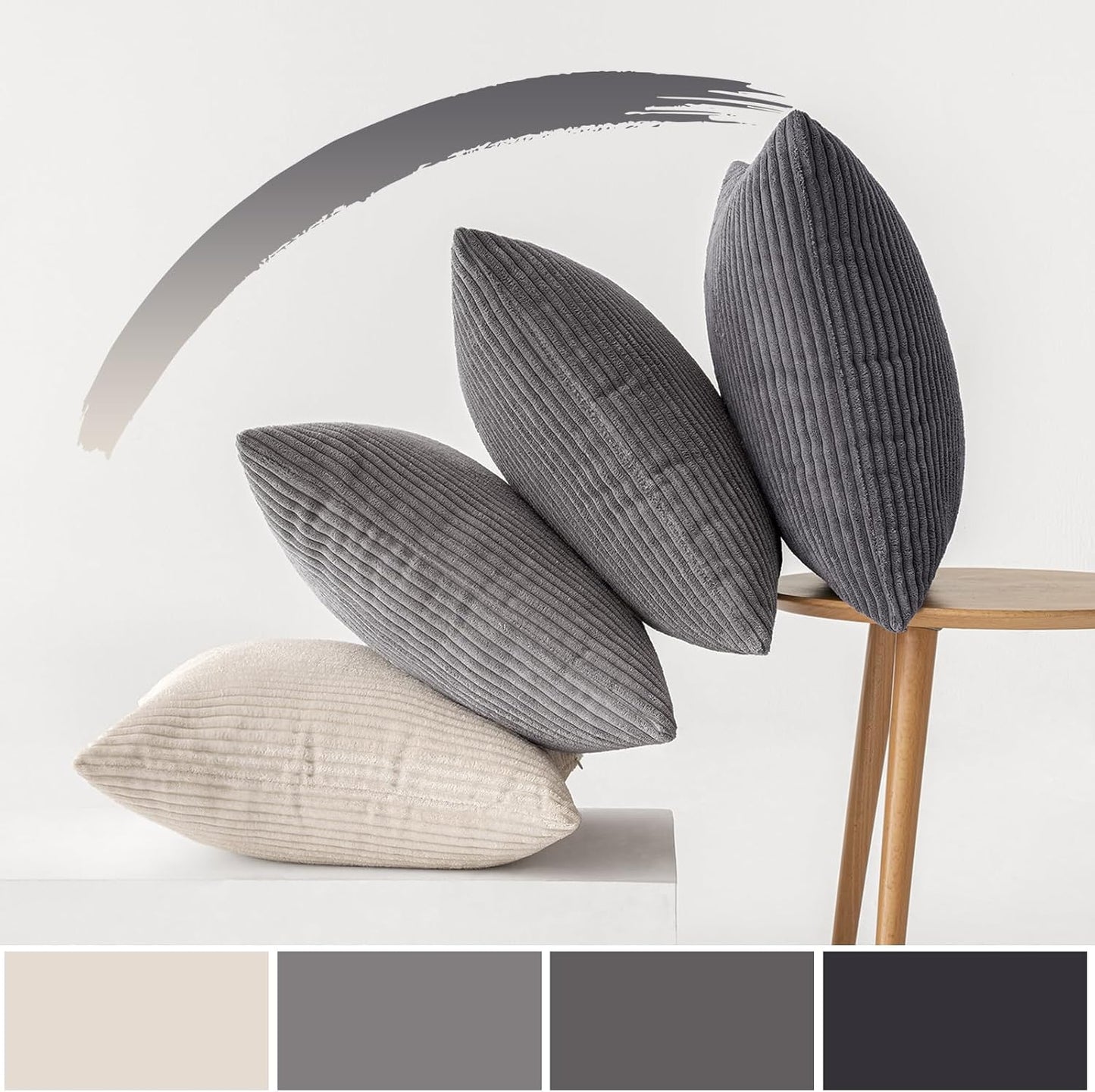 MIULEE Pack of 4 Neutral Grey Gradient Decorative Throw Pillow Covers 18x18 Inch Soft Boho Striped Corduroy Pillow Covers Modern Farmhouse Home Decor for Sofa Living Room Couch Bed