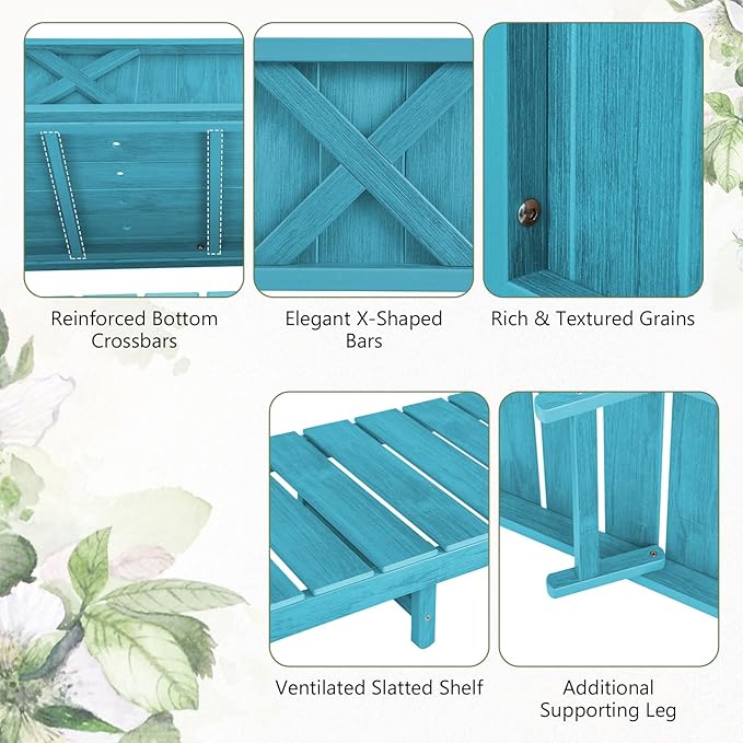 Giantex HIPS Raised Garden Bed, Elevated Planter Box w/Legs, Storage Shelf, Drainage Holes, Weather-Proof Standing Raised Beds for Backyard Porch Balcony Flower Herb (Blue, 44" x 18" x 29")