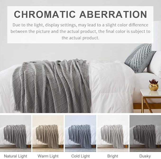 BOURINA Light Grey Throw Blanket 50x60 Inches Throw Textured Solid Soft Sofa Couch Decorative Knit Blanket