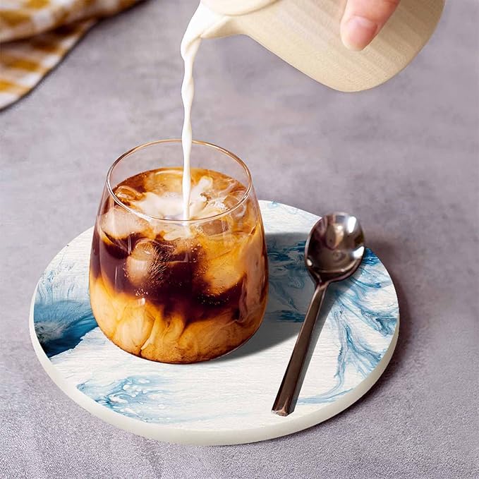 Blue Creative Liquid Coasters for Drinks 2 Pack Marble Texture Modern Contemporary Art Tabletop Protection Kitchen and Coffee Table Décor & Accessories,Set of 2