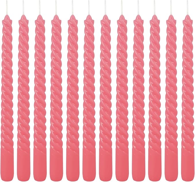 12-Pack Pink Spiral Taper Candles – 10 Inch Elegant Dripless & 10-Hour Burn – Long-Lasting Decorative Candles for Weddings, Birthdays, Parties, Church, Home Decor & Romantic Dinners