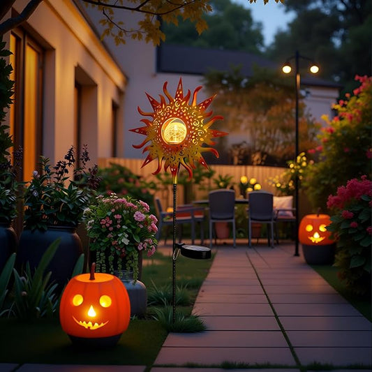 TAKE ME Sun Solar Lights Garden Outdoor Waterproof Metal Stakes for Patio Yard Walkway LawnPatio Mothers Day Gifts Mom Wife Grandma (Red Sun)