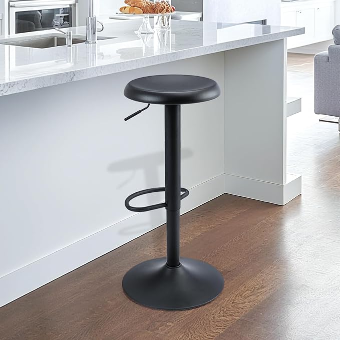 Brage Living Bar Stools, Adjustable Height Swivel Bar Stools, Metal Airlift Barstools, Backless Counter Height Bar Chairs for Kitchen Dining Room Pub Cafe 1Pc (Black)