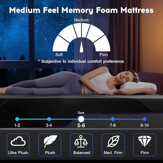 12 Inch Queen Size Mattress, Gel Memory Foam Mattress in a Box, Medium Firm Feel with Cooling Technology & Pressure Relief, CertiPUR-US Certified, Motion Isolation, Removable Washable Cover