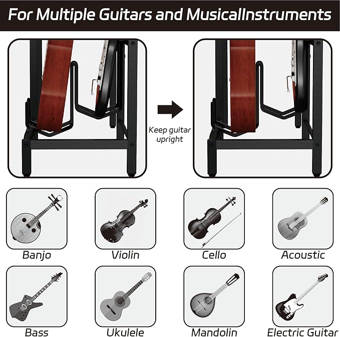 End Table with Guitar Stand,Record Player Stand,Vinyl Records Storage,2-Tier Guitar Stand for Acoustic, Electric Guitar,Bass,Turntable Stand Side Table for Music Room Studio Living Room-Modern White