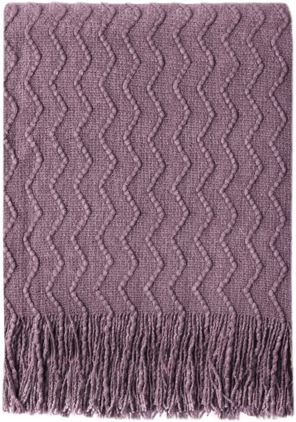 BOURINA Dark Lavender Throw Blanket 50x60 Inches Throw Textured Solid Soft Sofa Couch Decorative Knitted Blanket