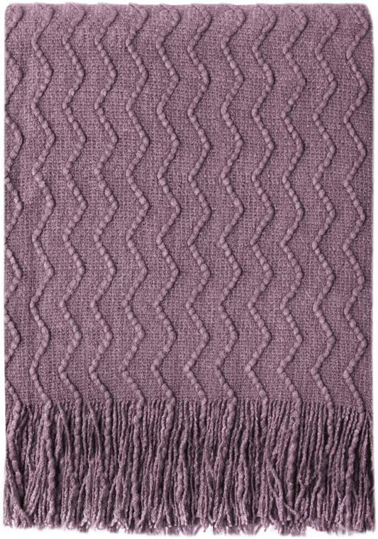 BOURINA Dark Lavender Throw Blanket 50x60 Inches Throw Textured Solid Soft Sofa Couch Decorative Knitted Blanket