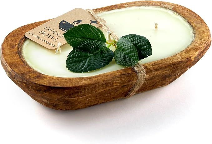 Dough Bowl Candle Co. Sandalwood Soy Candle - 3 Wick Rustic Farmhouse Decor Odor Eliminator in Wooden Bowls, 20 Ounce Wooden Dough Bowl Candle, All-Natural Gifts for Women and Men, Coffee Table Decor