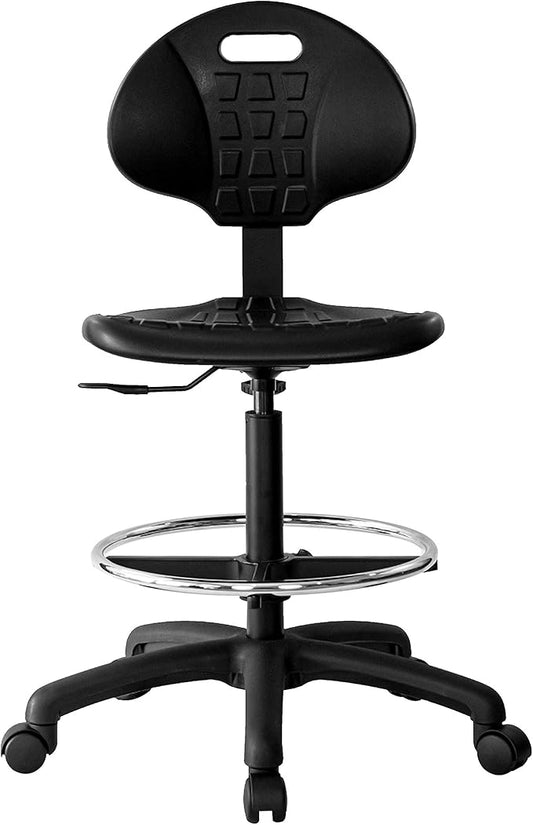 Chair Master - Heavy Duty Ergonomic Drafting Stool Black-Easy to Clean Quick Ship-Largest (20") Adj. Footring and Base (26") in The Market. Seat Ht Range (23"-33"). for Home, Auto, Lab, Cleanroom.