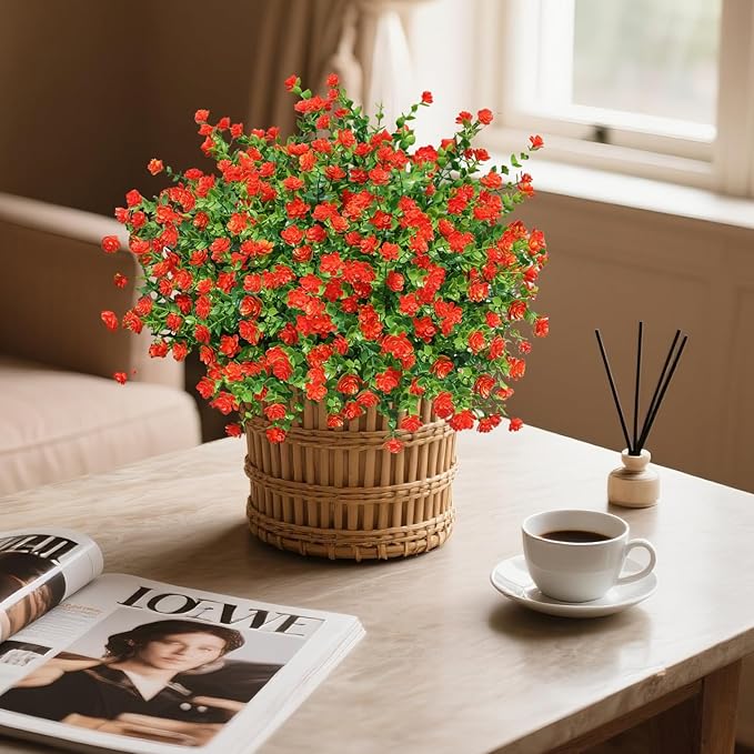 Ivydale Artificial Fall Mums Faux Flowers Plants for Outdoor Outside, 12 Bundles Fake Autumn Orange Daisy Flower Plastic Greenery Realistic UV Resistant for Front Porch Patio Balcony Garden Yard Decor