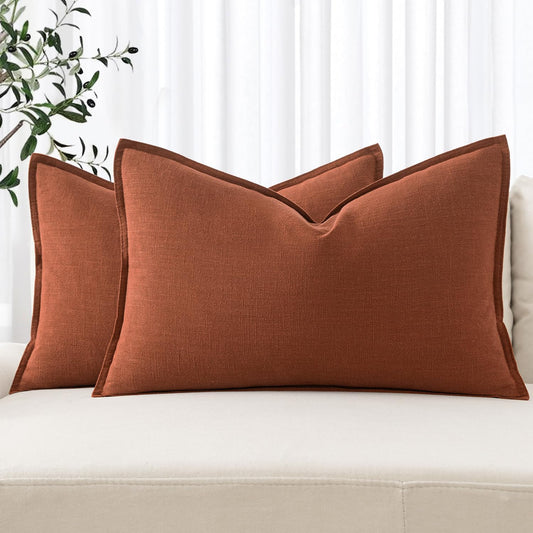 MIULEE Fall Decorative Linen Lumbar Pillow Covers 12x20 Inch Rust Boho Farmhouse Neutral Couch Throw Pillows for Bed Pack of 2 Accent Modern Pillowcase Summer Sofa Livingroom Home Decor