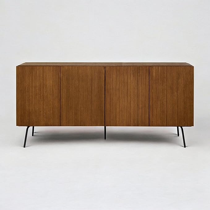 NTC Veil Modern Sideboard with 4 Doors, Buffet Cabinet with Vertical Groove Design and Metal Legs, Storage Cabinet for Living Room, and Hallway, Effortless Assembly - Rustic Oak