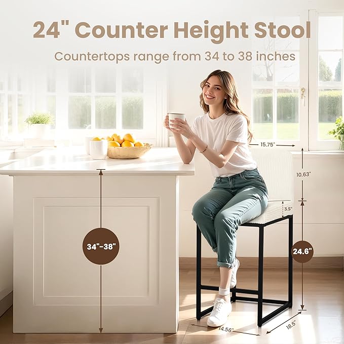 PHI VILLA Counter Height Bar Stools Set of 2, Kitchen Chais for Island, 24 inch Barstools with Back