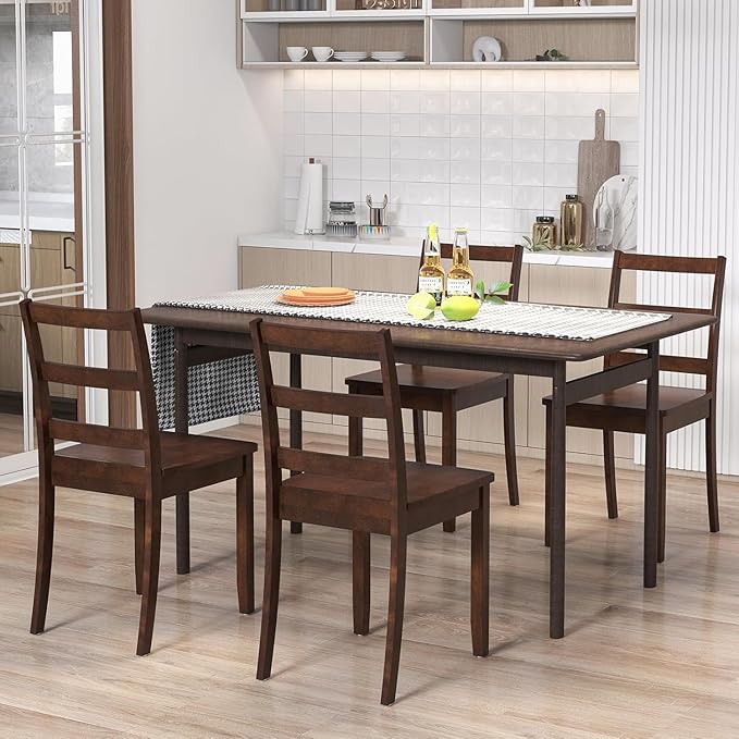 NAFORT Walnut Wood Dining Chairs Set of 4, Armless Kitchen Chairs with Solid Rubber Wood Legs, Non-Slip Foot Pads, Max Load 400 Lbs, Farmhouse Seat High Ladder Back Dining Room Chairs
