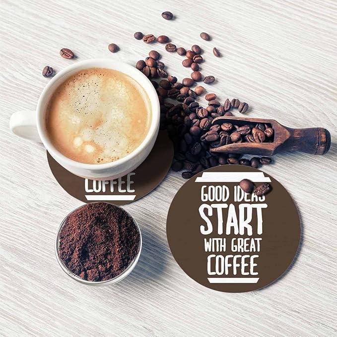 Coffee Quote Coaster for Drinks Individual Good Ideas Start with Great Coffee Motivational Cafe Creative Words Presents for Housewarming Birthday and Family 100% Diatomite 4''X 4'',2 Pack