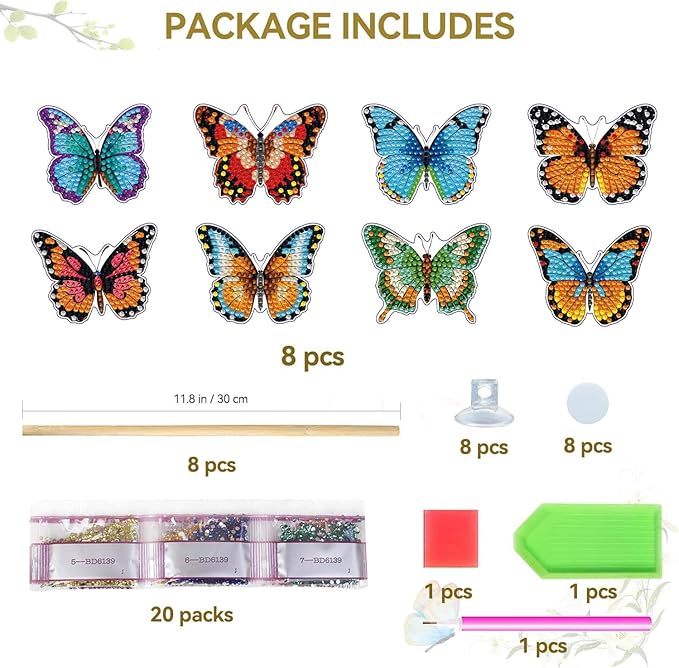 Yanfairy 8 Pcs Butterfly Diamond Painting Kits, Diamond Art Kits for Garden Decor, Butterfly Stakes Diamond Art Kits for Adults, Crafts for Adults
