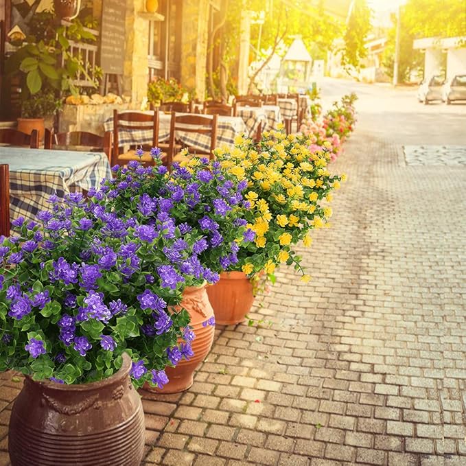 10PCS Artificial Flowers, Fake Artificial Greenery UV Resistant No Fade Faux Plastic Plants for Wedding Bridle Bouquet Indoor Outdoor Home Garden Kitchen Office Table Vase(Purple)