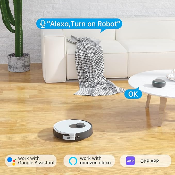 OKP Lidar Robot Vacuum Cleaner, LiDAR Navigation, 4000Pa Suction, No-Go Zone, 200Mins Runtime, Smart Mapping Robotic Vacuum, Wi-Fi/App/Alexa Control, Ideal for Pet Hair, Hard Floor and Carpet