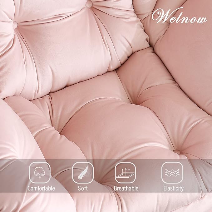 Welnow Lazy Chair with Ottoman, Modern Lounge Accent Chair with Armrests and a Side Pocket, Leisure Sofa Armchair, Reading Armchair with Footrest for Small Space, Pink