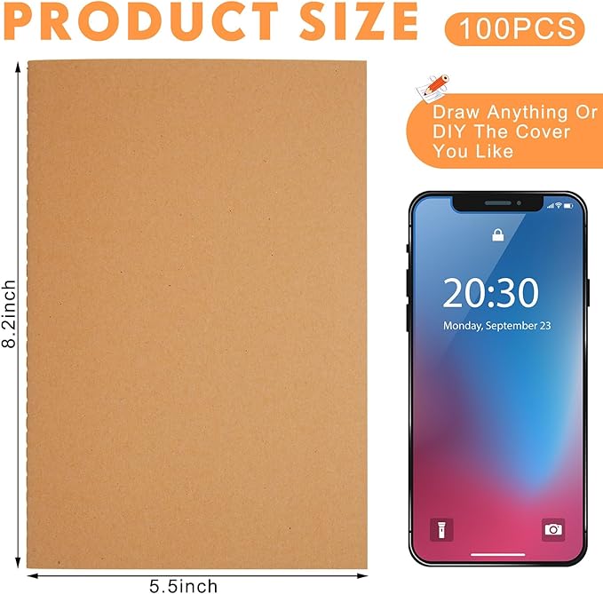 Mimorou 100 Pcs Kraft Notebook Journals 5.5 Inch x 8.3 Inch A5 Softcover Notebooks Bulk for Writing Sketch Office Notepad with 60 Pages 30 Sheets(Brown, Navy,Lined)