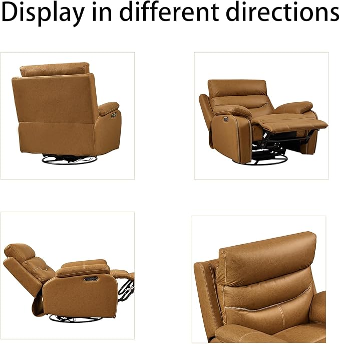 Oversized Recliner Chair, Multifunction Power Recliner Chair, 240° Swivel Single Electric Reclining with USB Port for Living Room,Apartment, Bedroom, Yellow Brown