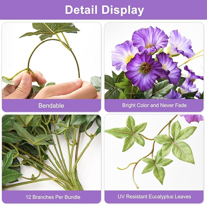 Artificial Flowers for Outdoor Decoration Spring Summer Fake Plants, 2PCS Faux Flower Silk Petunias UV Resistant Realistic for Porch Planter Balcony Home Garden Yard Decor Purple White