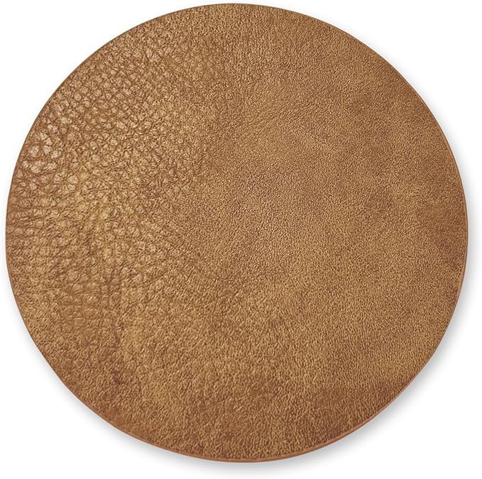 Set of 8 Morgan Faux Leather 4 Inch Round Coasters, Heat & Water Absorbent, Natural Style, Drinks Tabletop Home Dinning, Camel